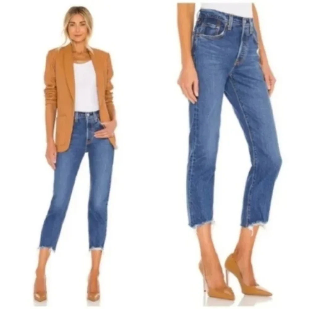 Levi's 501 Crop High Rise Denim Jeans Charleston Fun Straight Leg - Picture 9 of 10